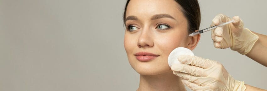 Concept of beauty and botox with young woman