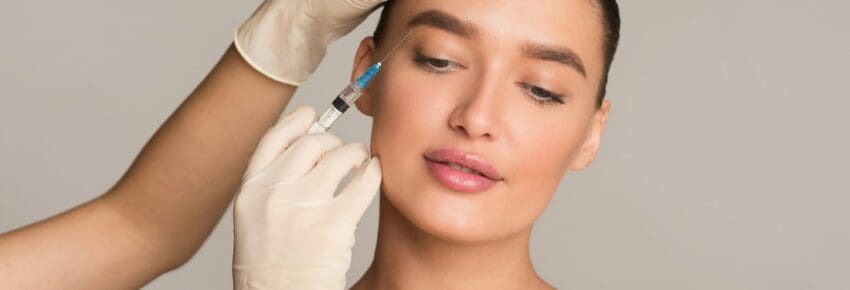 Woman with perfect skin receiving botox injection