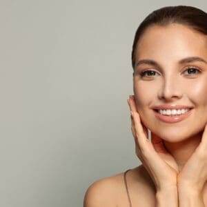 Healthy teeth smile woman. Beauty face with natural makeup close up