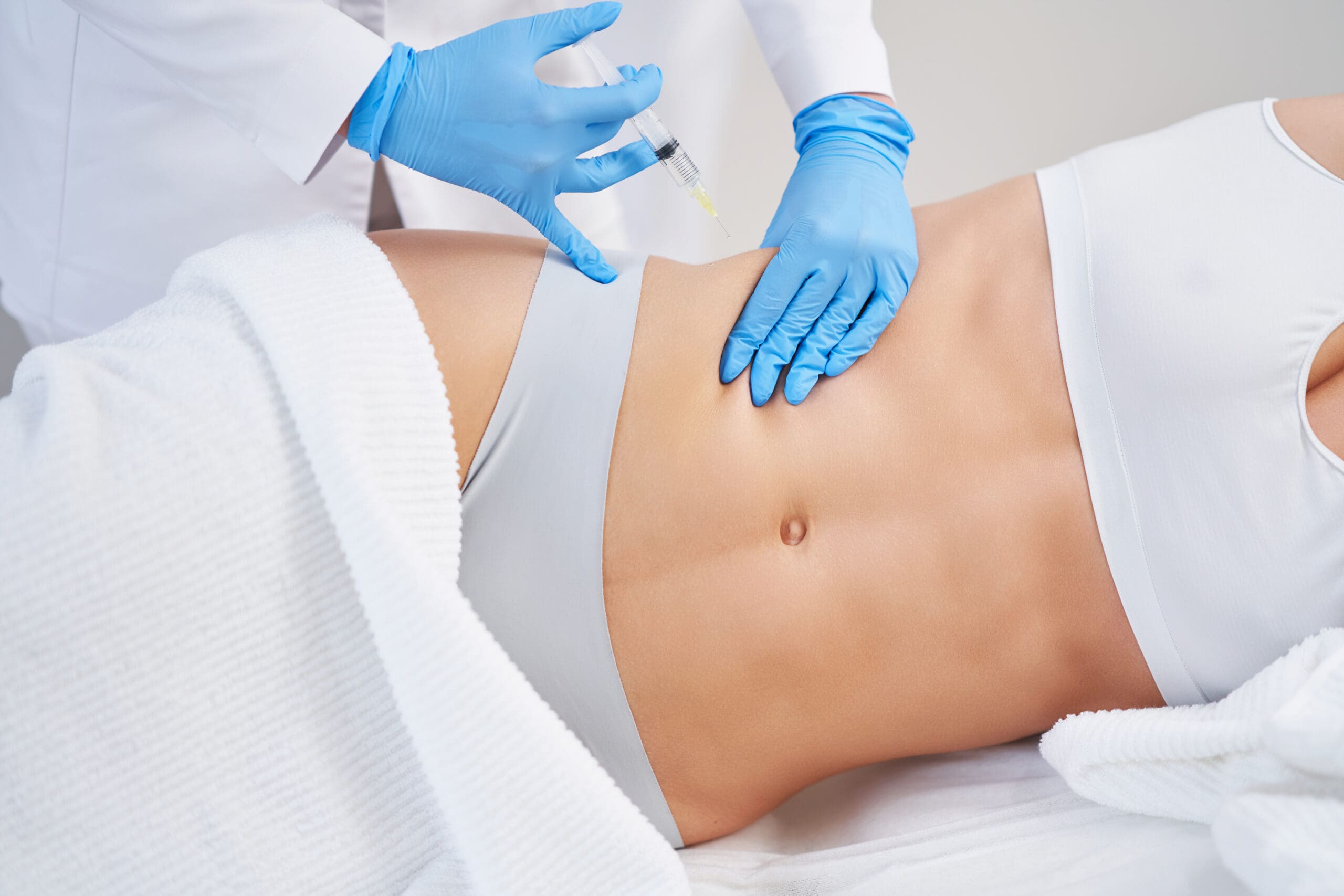 Picture of lipolysis treatment on different parts of woman body